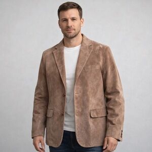 Travel Smith Men's Tan Genuine Leather Suede 2 button Sports Coat Blazer XL